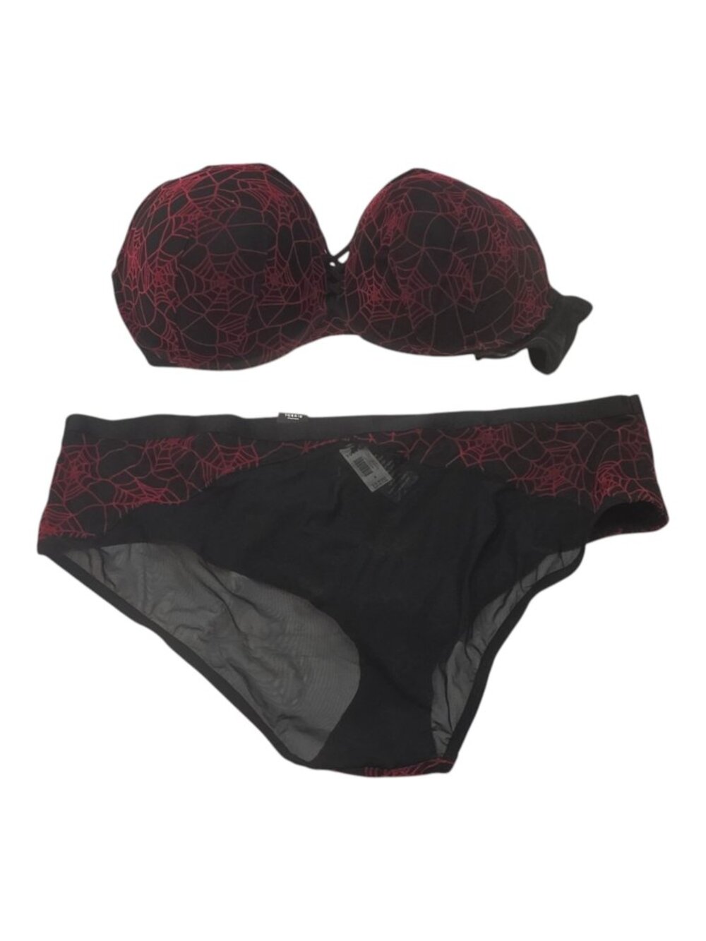 Allover Black & Red Spiderweb Print 46DDD Bra & Hipster Panty 4 Set Torrid NWT